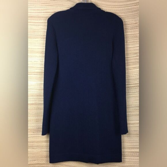 Diane Von Furstenburg 100% Cashmere Double Breasted Long Cardigan-Coat Navy Sz P - Picture 8 of 12